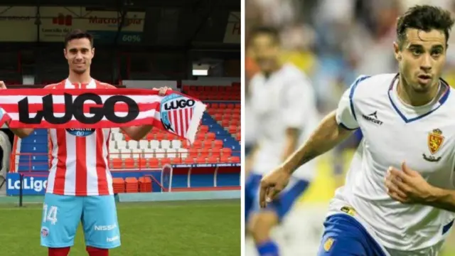 Jaime, a la izda. hace 20 días en su presentación con el Lugo. A la dcha., una imagen de hace cuatro años, cuando goleaba en el Real Zaragoza.