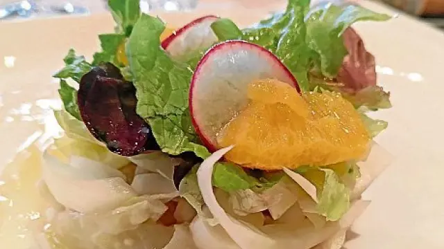Ensalada de calçots asados, rabaneta y endibia con salsa de mayonesa japonesa.