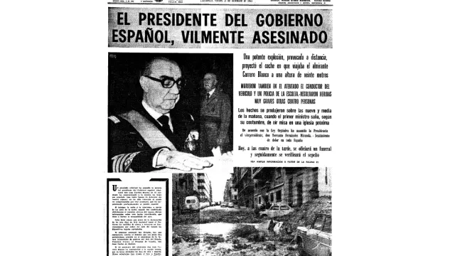 Portada de HERALDO el 21 de diciembre de 1973, el día posterior al asesinato de Carrero Blanco.