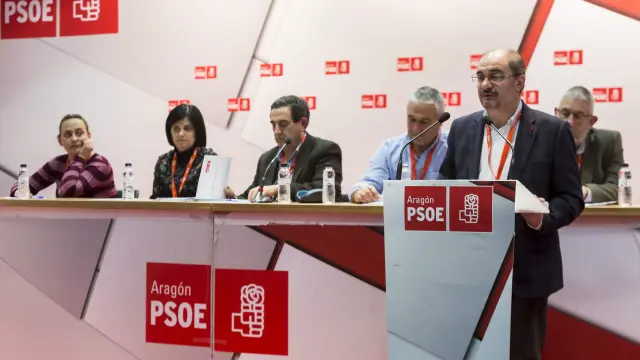 Javier Lambán en un acto del Comité Regional del PSOE en Aragón.