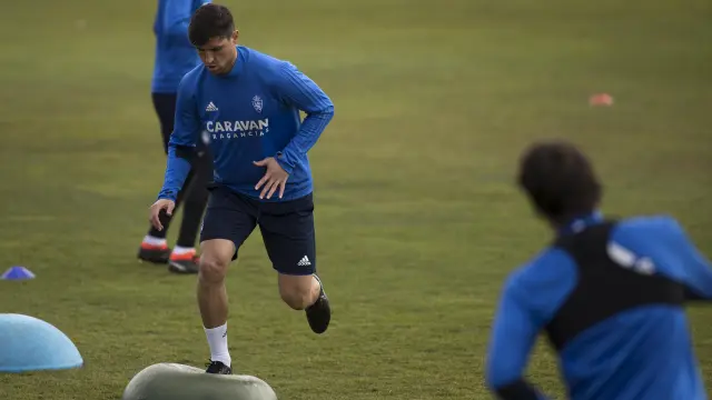 Grippo, en un entrenamiento del Real Zaragoza