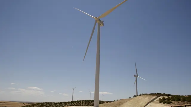 Uno de los parques eólicos en explotación en Aragón.