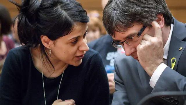 Carles Puigdemont y Anna Gabriel durante el acto en Naciones Unidas.