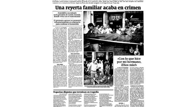 Recorte de la noticia publicada el 12 de agosto de 1992 sobre el crimen de la pensión Santos.