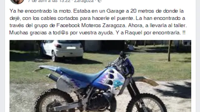 Javier Cebollada quiso agradecer a los internautas su ayuda para recuperar la moto.