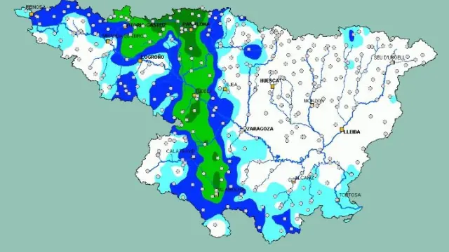 Mapa de pluviometría en la cuenca del Ebro