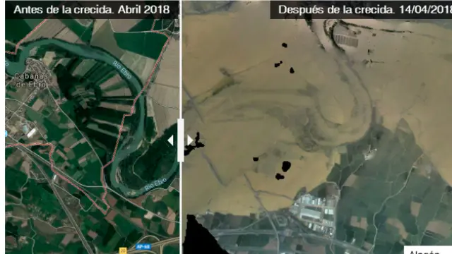 Antes y después de la crecida del Ebro