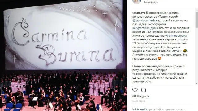 Los miembros de la Orquesta Sinfónica Internacional Tavrichesky interpretaron recientemente 'Carmina Burana' en el Expoforum de San Peterburgo.