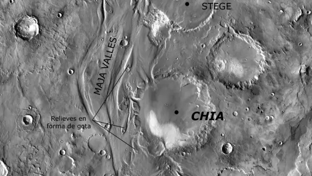 Chia, un cráter en la superficie de Marte