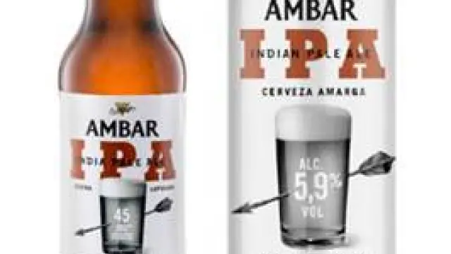 La botella y lata de la nueva cerveza Ambar IPA.