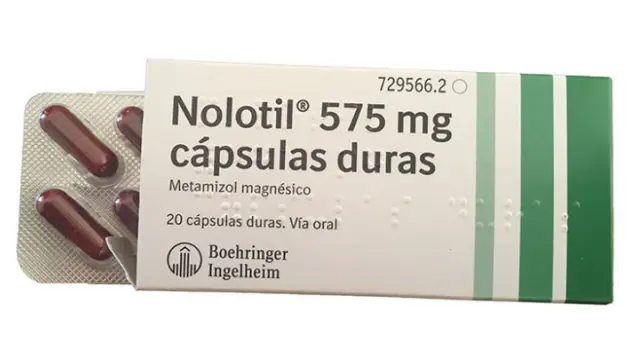 Envase de 20 cápsulas de Nolotil en su presentación de 575 mg