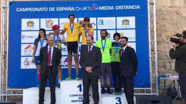 Podio del Campeonato de España Elite de Duatlón Media Distancia en Orihuela (Alicante)