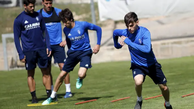 Aleix Febas, en un entrenamiento del Real Zaragoza.
