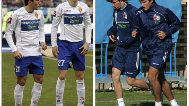 Zapater y Chus Herrero, juntos en un partido y un entrenamiento de la década pasada, cuando coincidieron 4 años en la primera plantilla del Real Zaragoza.