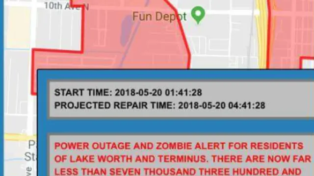 El mensaje comenzaba diciendo "alerta de apagón y de zombies para residentes de Lake Worth y Terminus"