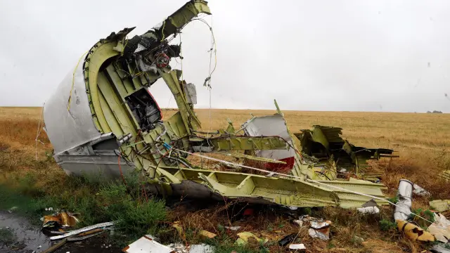 Parte del fuselaje del vuelo de Malaysia Airlines derribado en 2014.