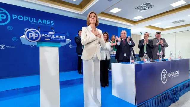 María Dolores de Cospedal en el momento del anuncio de su candidatura.