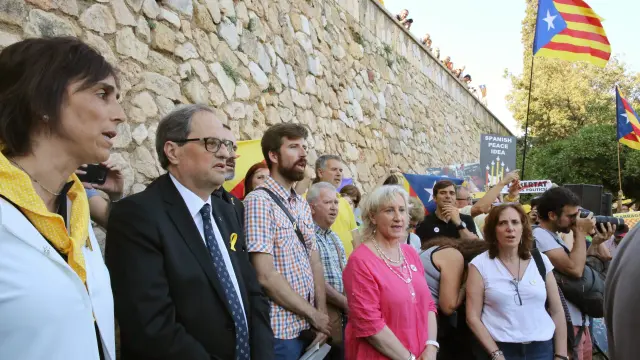 El presidente Quim Torra, en la concentración convocada contra la presencia del Rey Felipe VI en Cataluña.