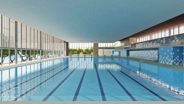 Recreación infográfica de la segunda piscina climatizada de Teruel.