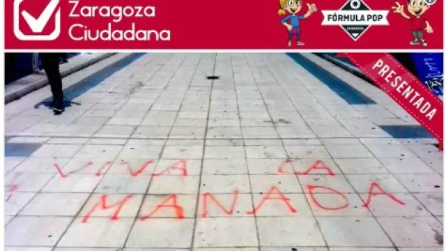 Aparece una pintada a favor de La Manada en el puente de Hierro de Zaragoza
