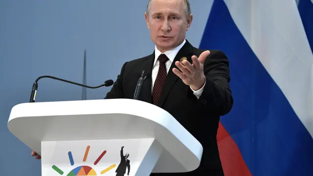 Vladímir Putin, presidente de Rusia, durante su intervención en la cumbre de líderes del grupo BRICS.
