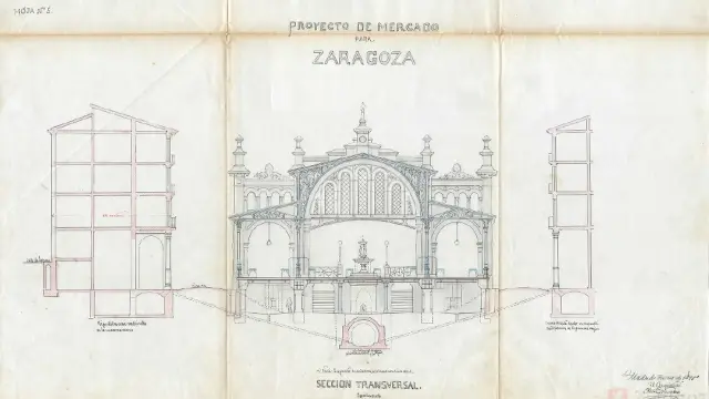 Uno de los alzados que aparecen en el proyecto original del Mercado Central manuscrito por Félix Navarro.