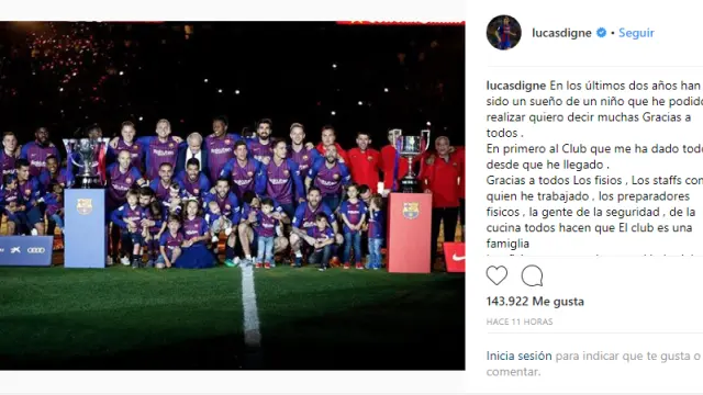 Publicación de Lucas Digne en su cuenta de Instagram donde anuncia su salida