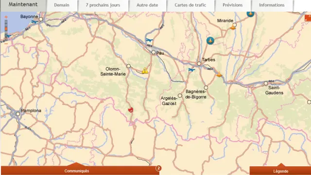 Mapa del tráfico francés donde informaban del corte de la RN-134