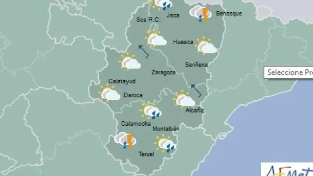 Previsión meteorológica en Aragón el sábado.