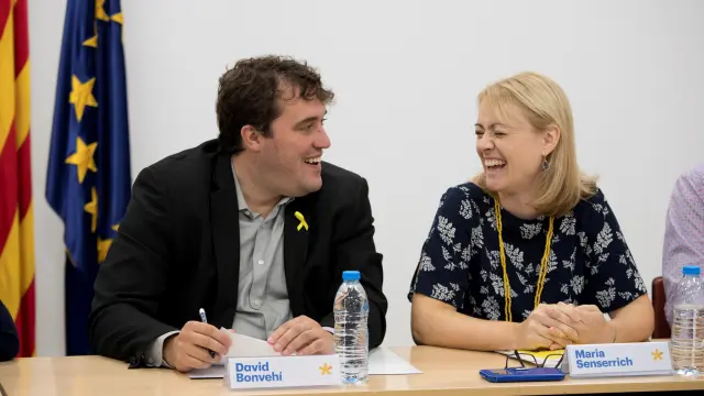 El presidente del PDeCAT, David Bonvehí, junto a Maria Senserrich, durante una reunión de la dirección ejecutiva del partido.