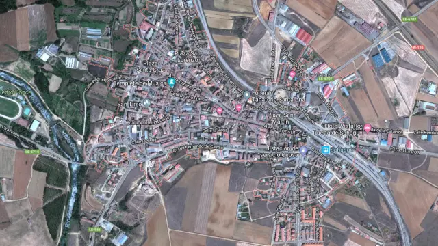 Imagen vía satélite de la localidad de Sahagún, donde ha ocurrido el apuñalamiento.