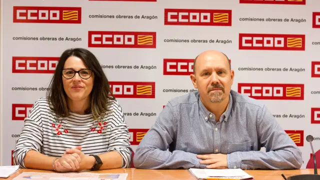 Sonia García, secretaria de Acción Sindical de CC. OO. Aragón y Manuel Pina, secretario general.
