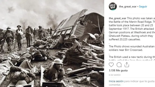 Imagen tomada tras la Batalla de la Ruta de Menin, que tuvo lugar en septiembre de 1917 en Bélgica entre británicos y alemanes y donde hubo más de 20.000 muertos.