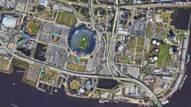 Zona aproximada donde se el tiroteo, cerca del estadio de los Jacksonville Jaguars.