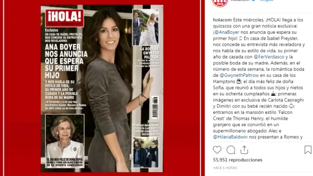 Imagen de la portada de la revista 'Hola, en la que aparece la entrevista exclusiva con Ana Boyer.
