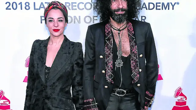 La actriz Natalia Moreno, con su marido, Ara Malikian, en la gala en homenaje a Maná celebrada en Las Vegas el pasado 14 de noviembre.