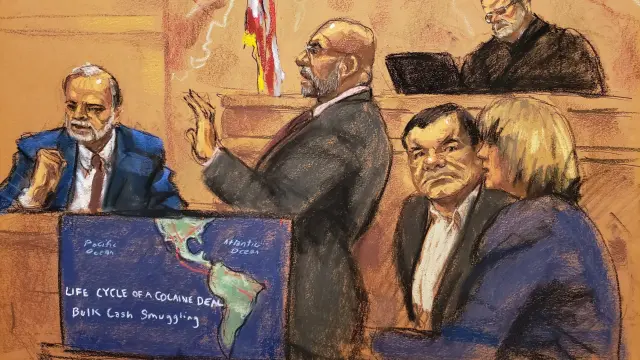 Imagen de un dibujo realizado durante el juicio de 'el Chapo'