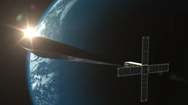 Una recreación del Orbital Reflector en órbita sobre la Tierra.