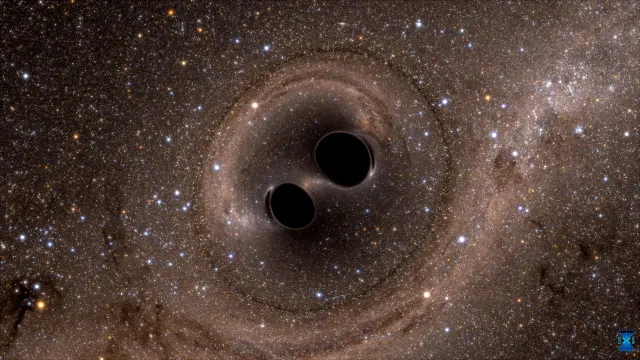 Imagen de la Universidad Nacional Australiana que ha detectado la mayor colisión de agujeros negros jamás observada.
