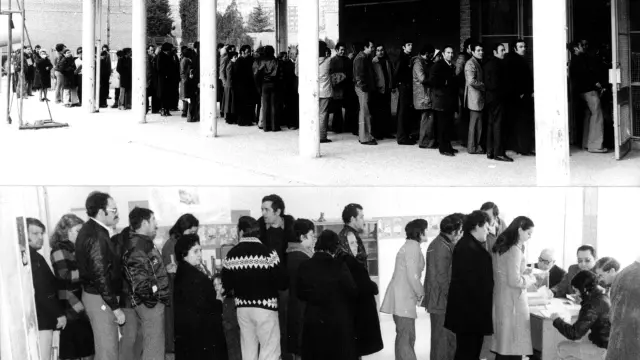Dos momentos de las votaciones del referéndum constitucional en Zaragoza, el 6 de diciembre de 1978.