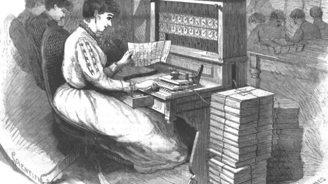 Máquina tabuladora de Hollerith según una ilustración de la revista 'Scientific American'