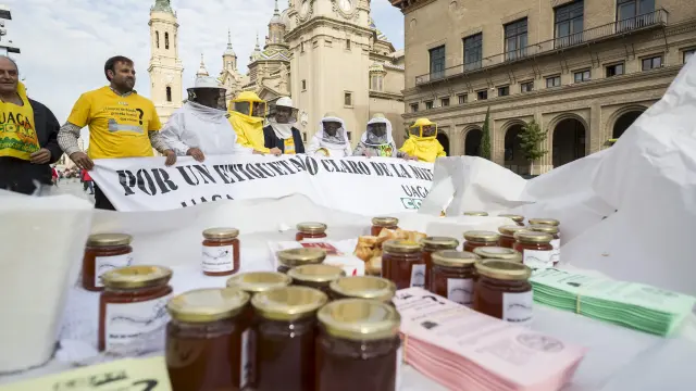 Protesta realiza en 2016 en la plaza del Pilar de Zaragoza para exigir un etiquetado claro de la miel