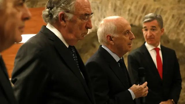 José Luis Rodrigo y Amado Franco, director y presidente de la Fundación Ibercaja, junto al presidente y consejero de Ibercaja Banco, José Luis Aguirre y Víctor Iglesias, en el Museo Goya.