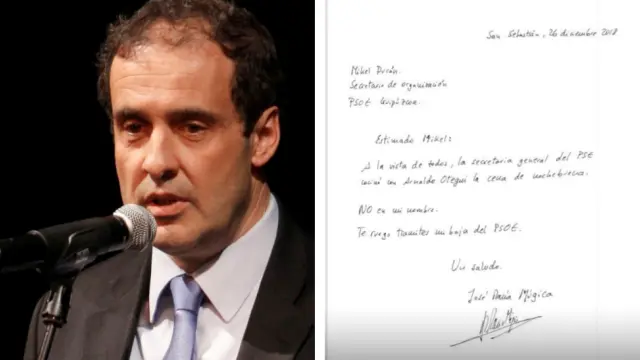 José Mari Múgica escribió una carta al secretario de Organización de los socialistas en Gipuzkoa, Mikel Durán