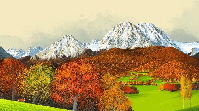 Un paisaje pirenaico de Saúl Irigaray para el cuento 'Chindarana', basado en un cuento indio.