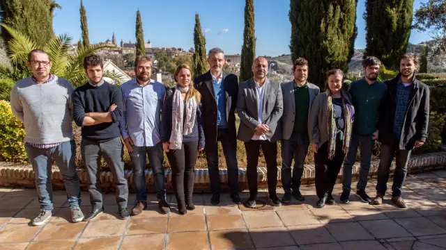 Los líderes regionales de Podemos reunidos este viernes en Toledo.
