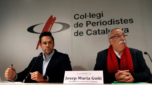El presidente de la patronal Unauto VTC Cataluña, Josep María Goñi, y el presidente de Unauto VTC Nacional, Eduarto Martín.