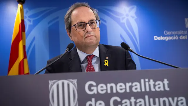 El presidente de la Generalitat, Quim Torra, tras finalizar la primera jornada del juicio del 1-O.
