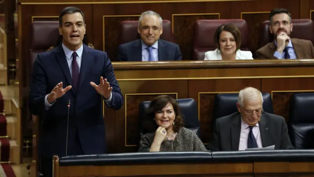 El líder del PSOE y presidente del Gobierno, Pedro Sánchez, en el Congreso de los Diputados.