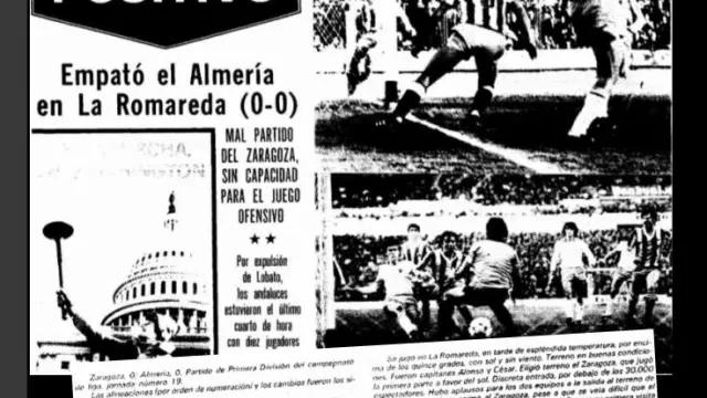 Portada del suplemento de Deportes de Heraldo de Aragón en febrero de 1980, con el primer Real Zaragoza-Almería de la historia (abajo, la ficha del partido).